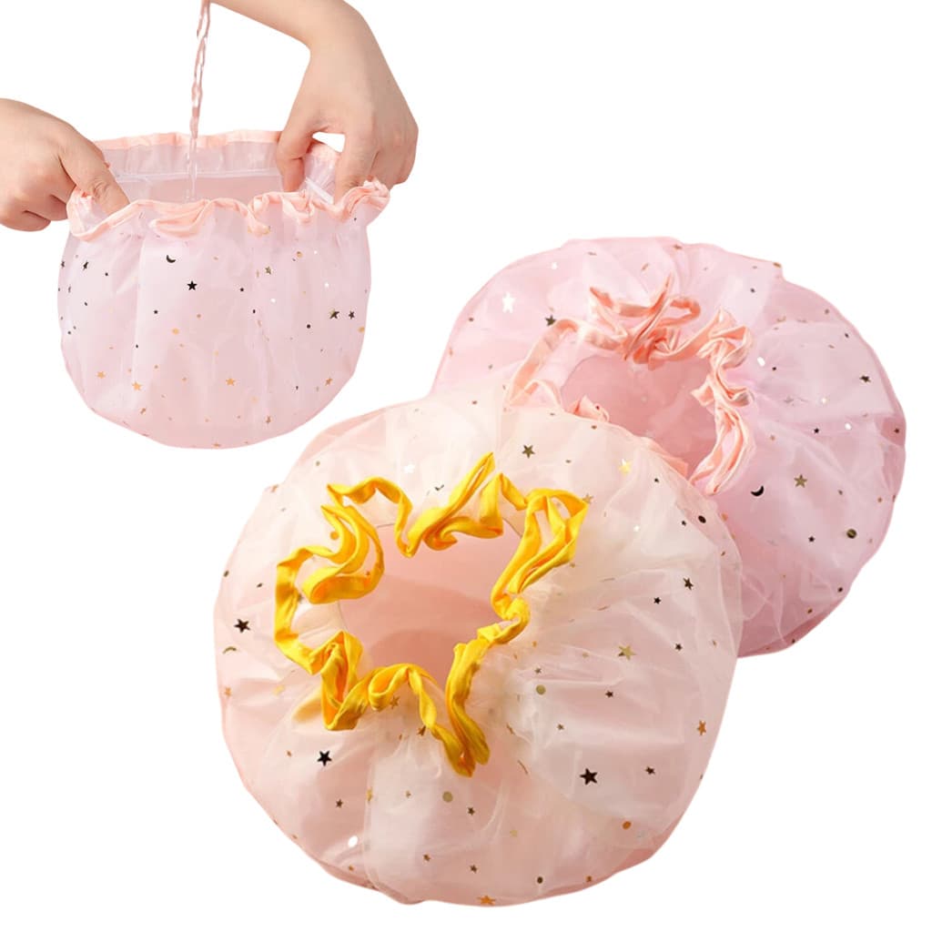 Kit 2 Touca De Banho Impermeável Camada Dupla Elástico Reutilizável