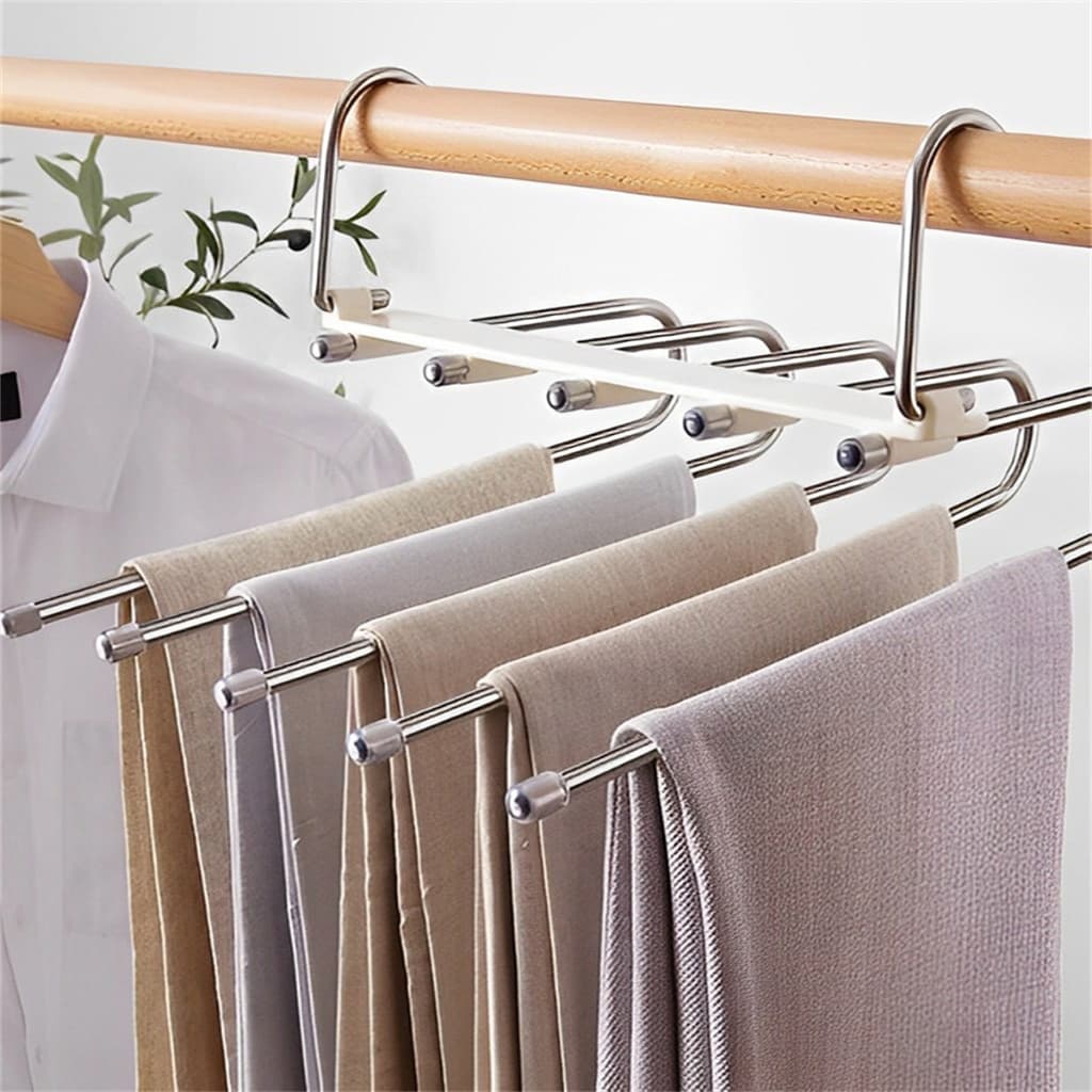KIT 3/6 Peças Cabide De Roupas 5 Em1 Organizadores Para Guarda Calças Retrátil Multifuncional Aço Inoxidável