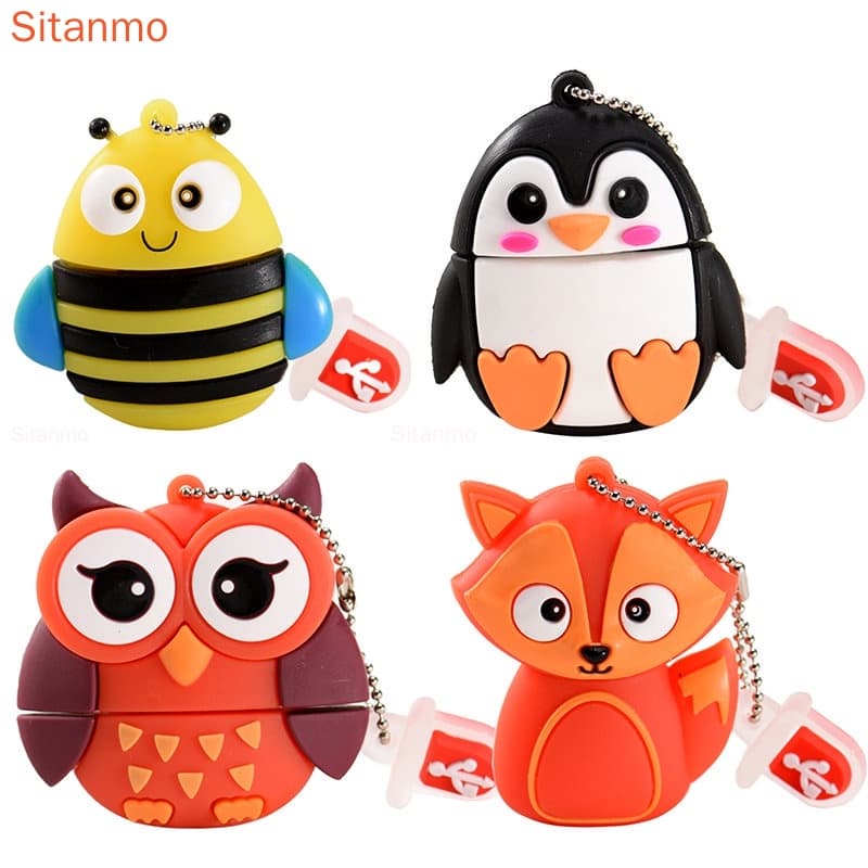 Pen Drive Coruja 128GB 1TB 2TB Desenho Animado Doll USB Flash 1GB 8GB 16GB 32GB 64GB Fox Penguin Bee Animal Fofo