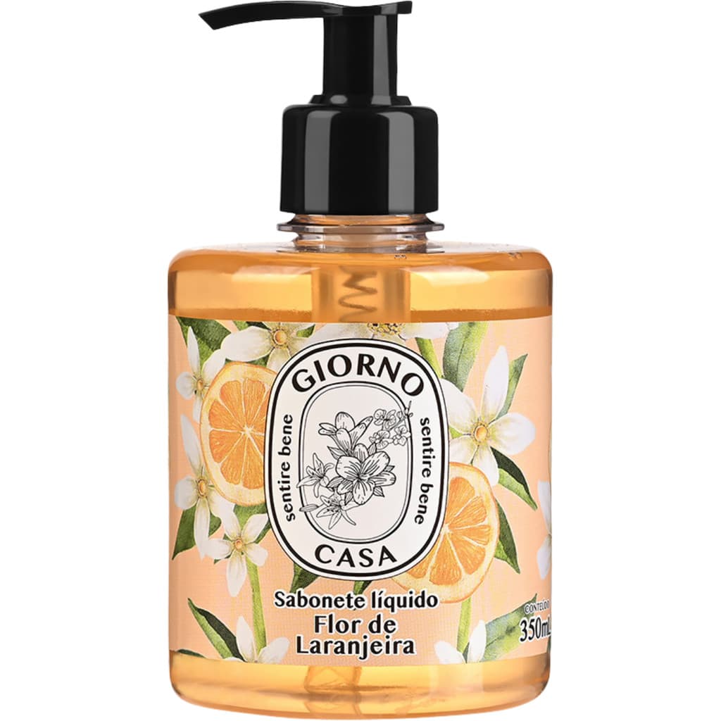  Sabonete Líquido Para as Mãos, Flor de Laranjeira, Giorno Casa, 350 ml, Laranja