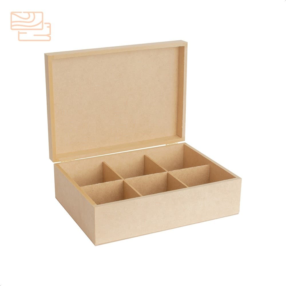 Caixa De Cha 6 Div Com Dobradiça Organizador cozinha chá mdf cru presente lembrancinha
