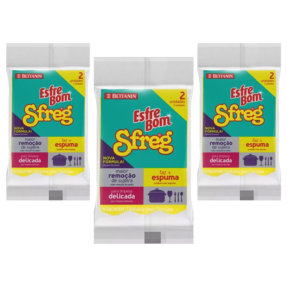 Kit 3 Pac Com 6 Esponja Lava Louças Sfreg Dupla Face Esfrebom