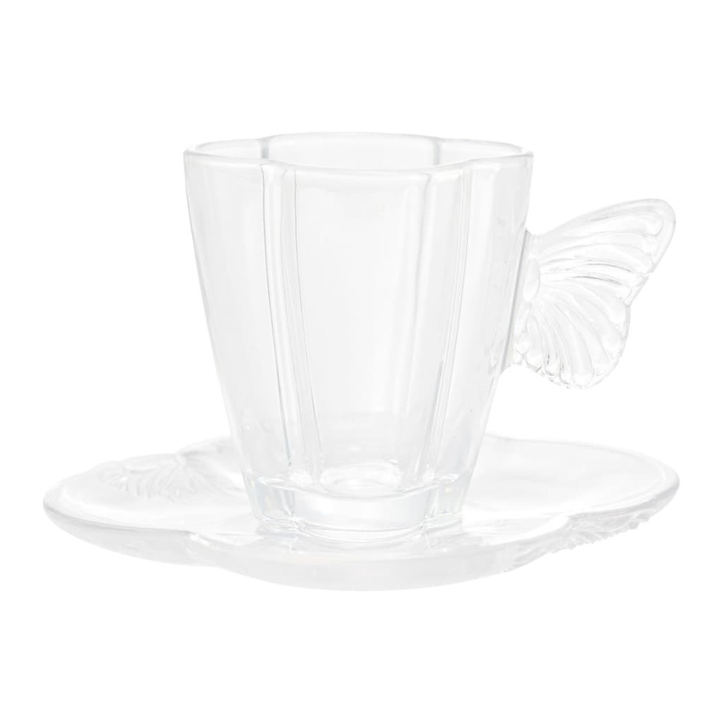 Jogo com 4 Xícaras Para Café ou Chá em Vidro com Pires Butterfly 80ml - Wolf