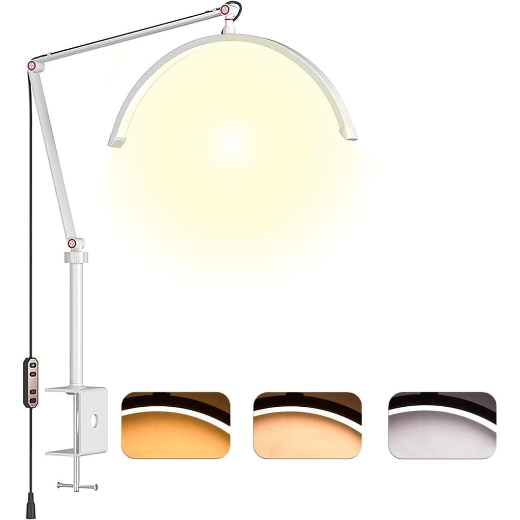 Luz LED Meia Lua para Cílios Tatuagem Esteticista Mesa Braço Oscilante Chicote Branca-Shoyyi