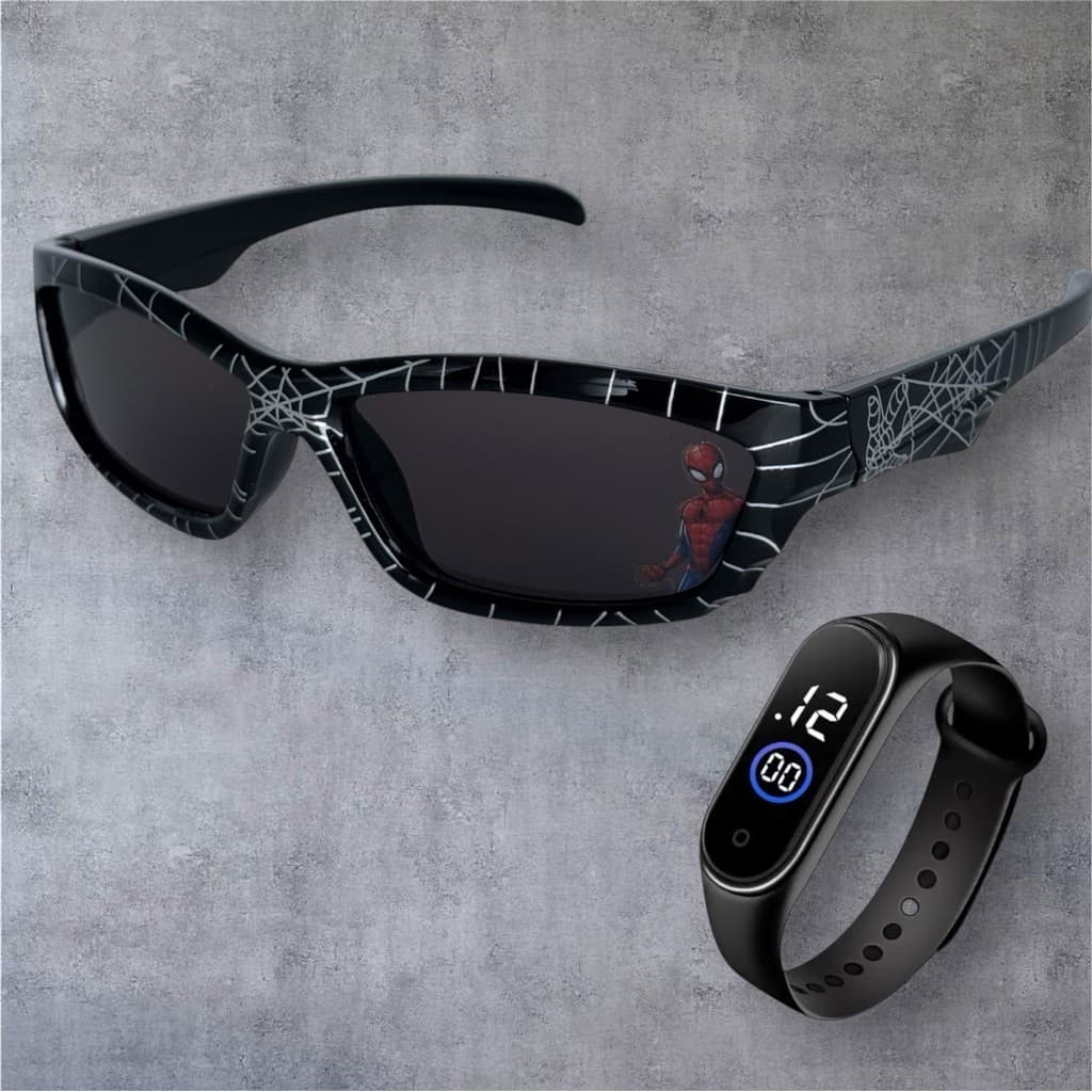 Óculos de Sol Infantil Spider-Man Proteção UV400 com Relógio à Prova d'Água