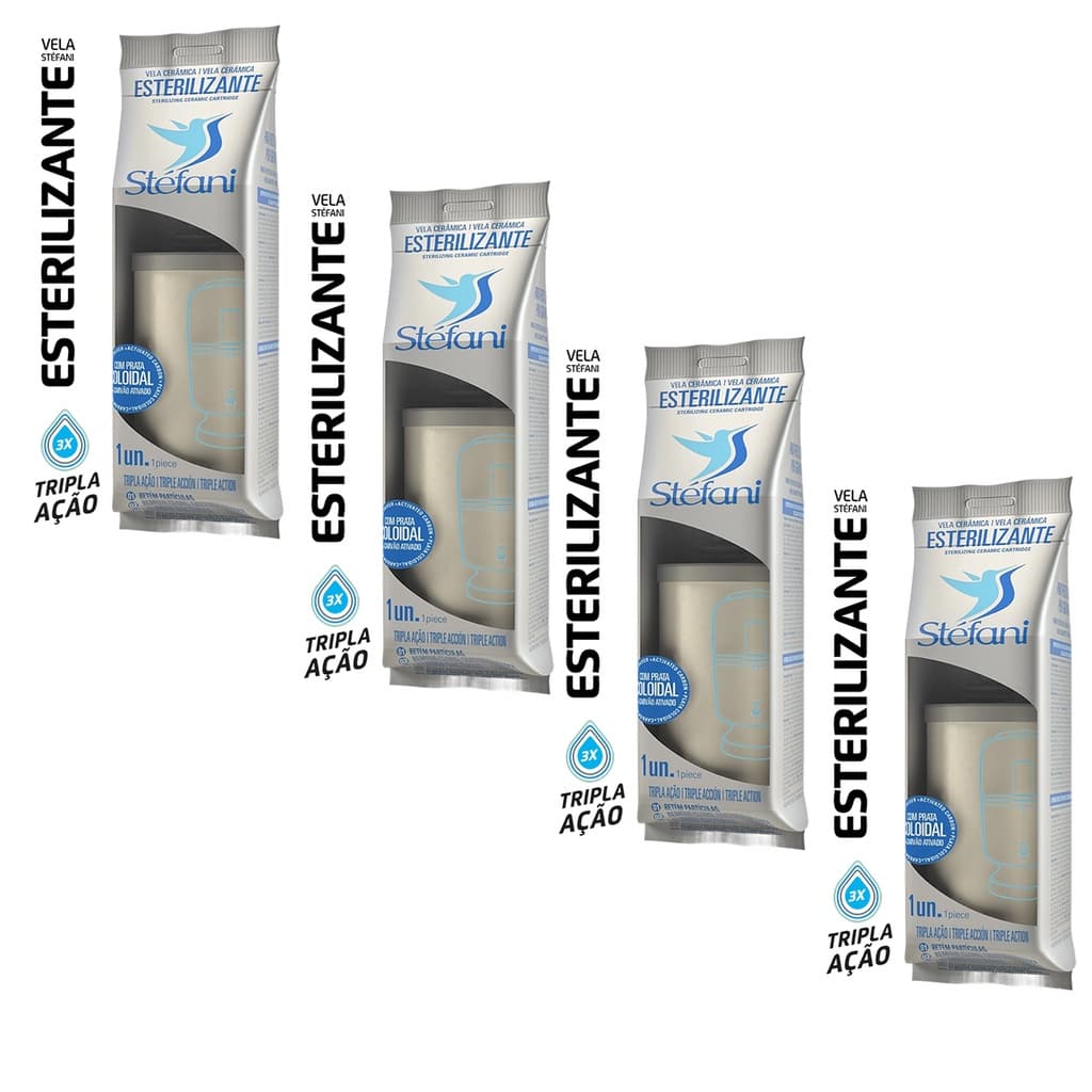 Kit 4 Vela Filtro de Barro Esterilizante Tripla Ação Stéfani Original São João Prata Coloidal