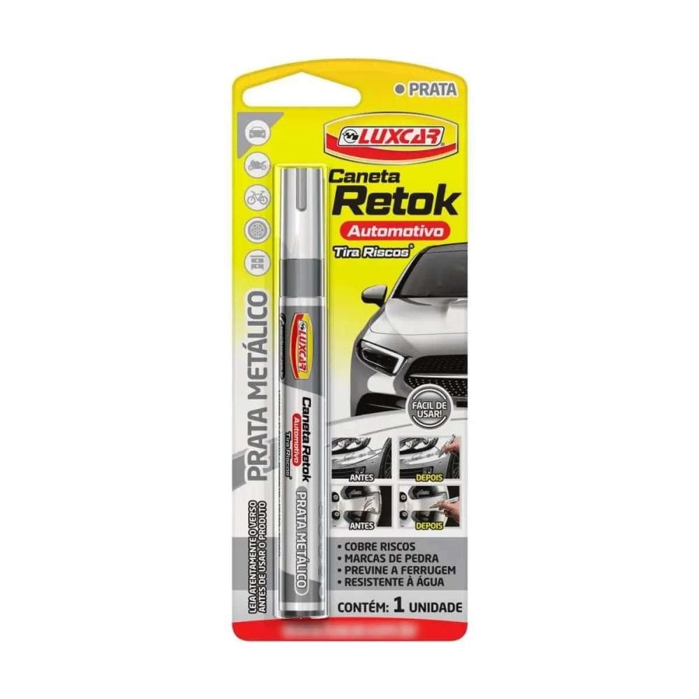 Caneta Retok Automotivo Tira Riscos Prata Metálico