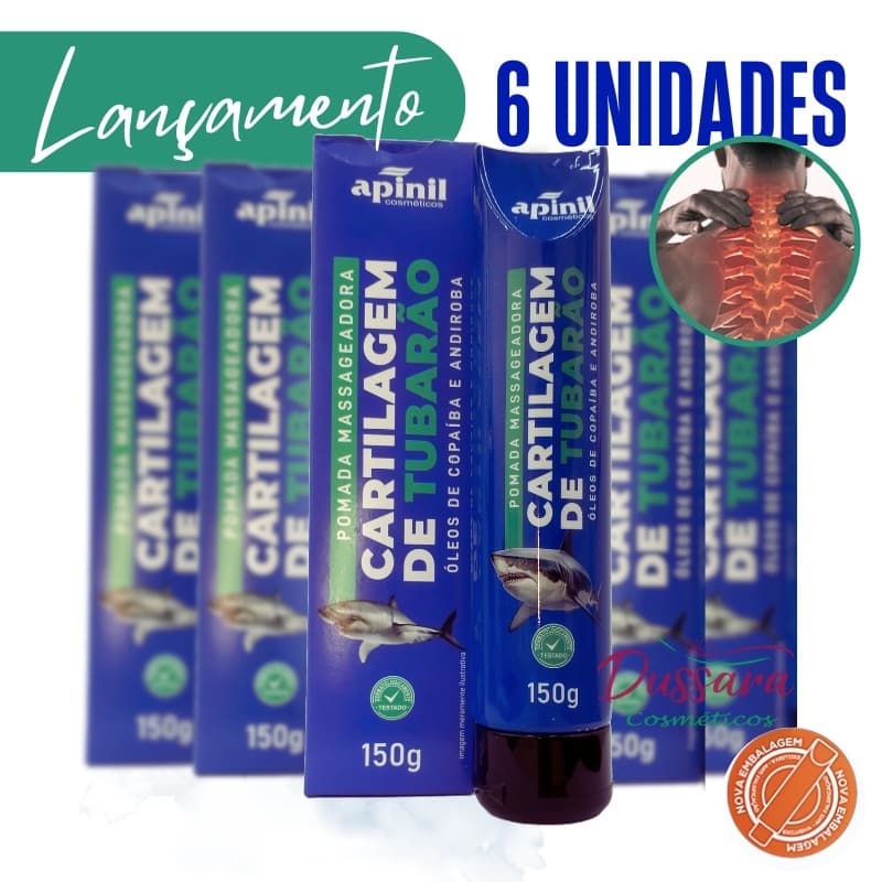 Kit c/ 6 Pomada Massageadora Cartilagem de Tubarão 150g - Apinil