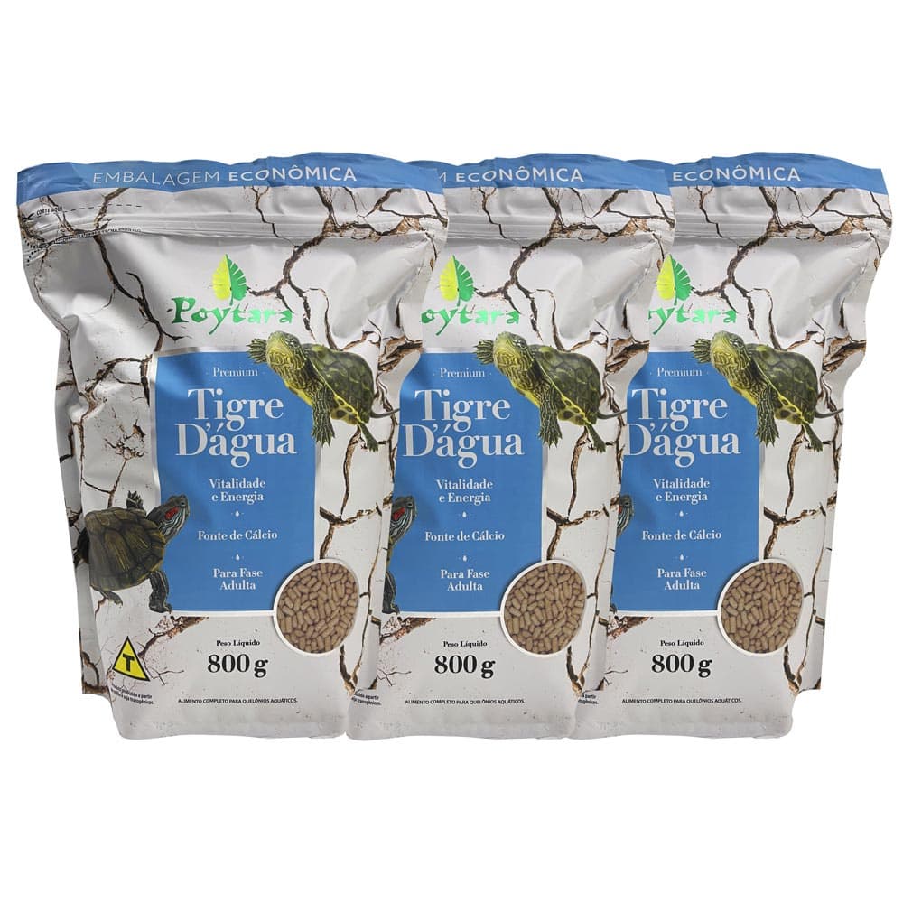 Kit 3 Ração para Tartaruga Poytara Tigre D'água 800g Refil