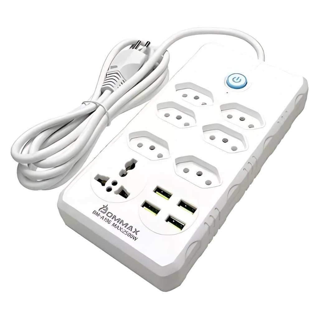 Extensão 7 Tomadas Extensão Elétrica 1 Universal 4 USB Bivolt 10A Cabo 2 Metros Seguro e confiável