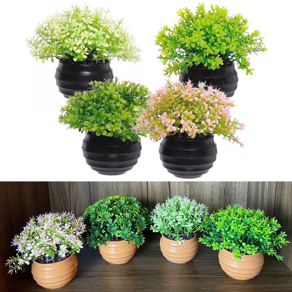 Vasinhos De Plantas Flores Artificial Decoração Kit 4 Vasos