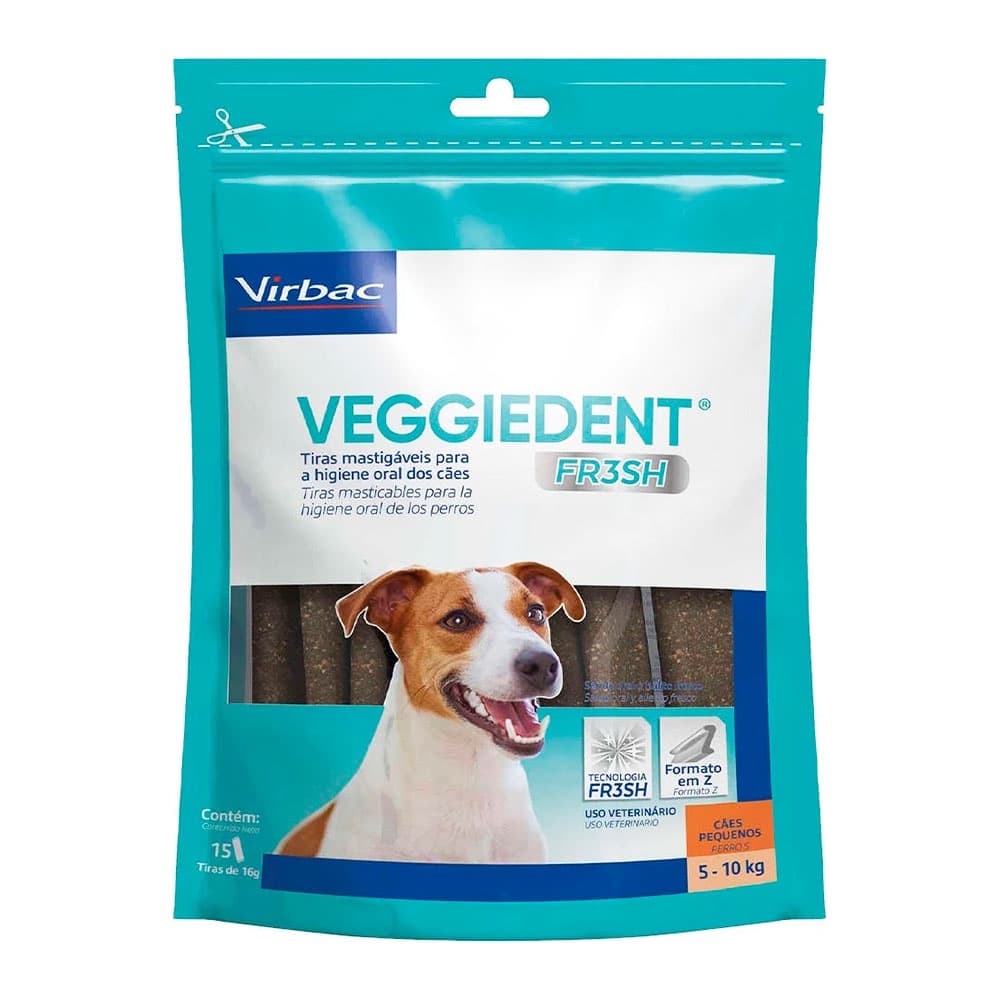 Tiras Mastigáveis Veggiedent Fr3sh Para Cães de 5 a 10 kg Virbac com 15 Unidades