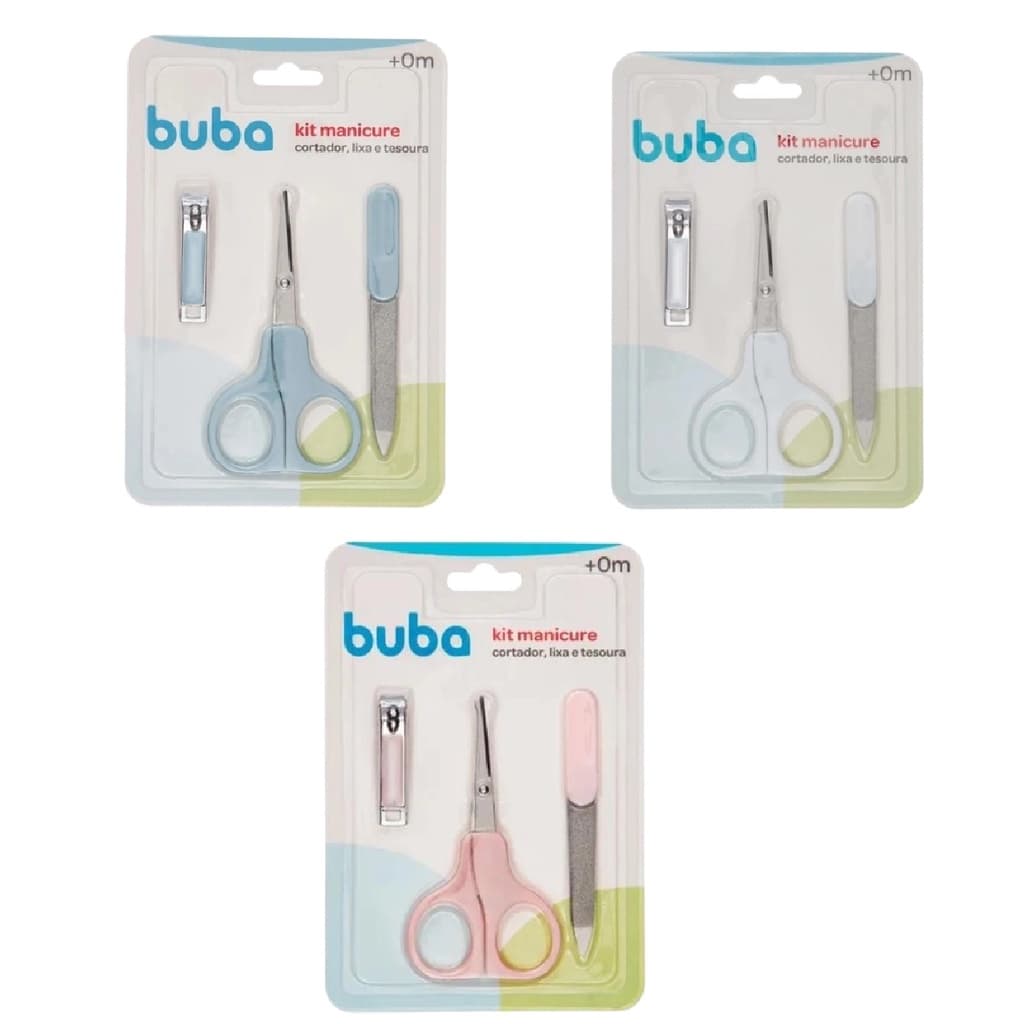 Kit Manicure De Bebê Tesoura Lixa Cortador De Unhas Buba Cor Azul Rosa Branco