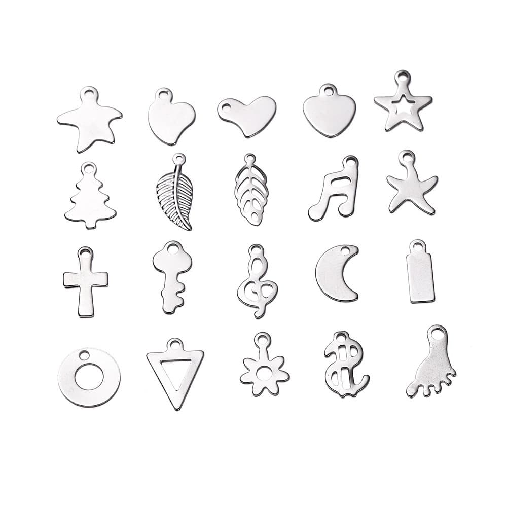 St. kunkka 30pcs Pingente Multi-Style Pingente de Aço Inoxidável Pés do Coração Pingente de Lua de Folha Retangular Pingente Estrela de Cinco Pontas para Pulseira de Bricolagem