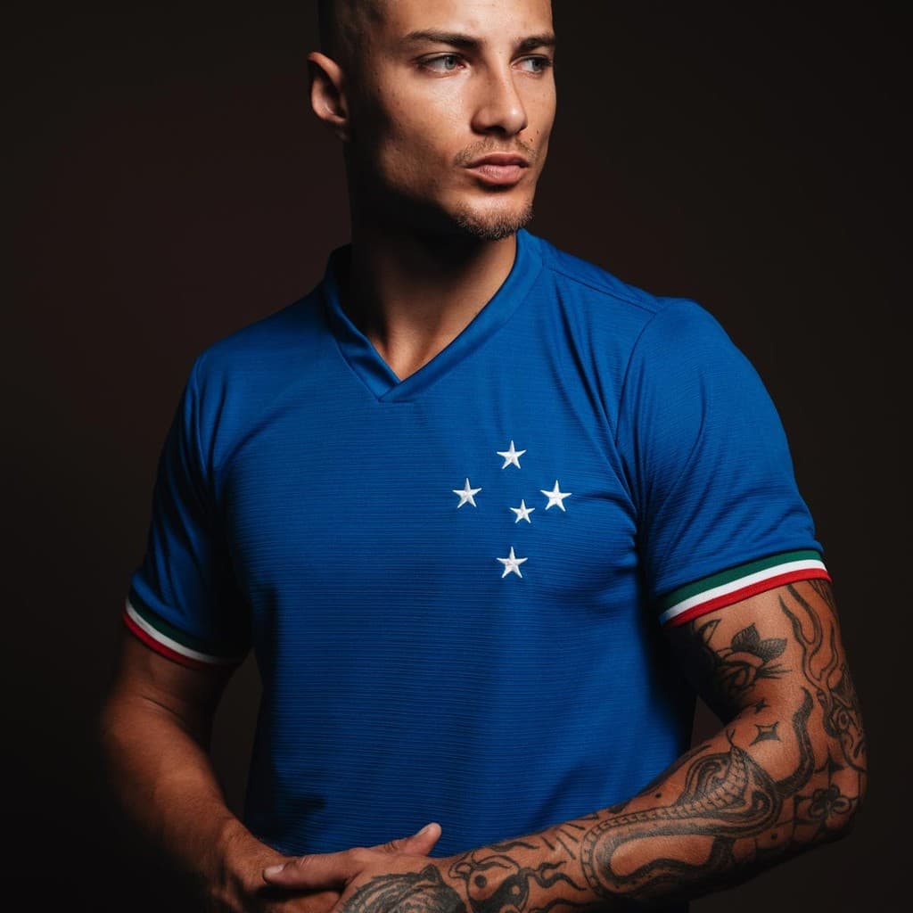 Camisa Cruzeiro Retrô Palestra Azul Masculina Oficial