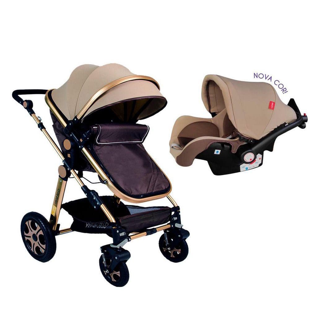 Kit 3 em 1 Carrinho Luxo + Bebê Conforto Selo Inmetro Com Moisés Travel System Passeio Reversível