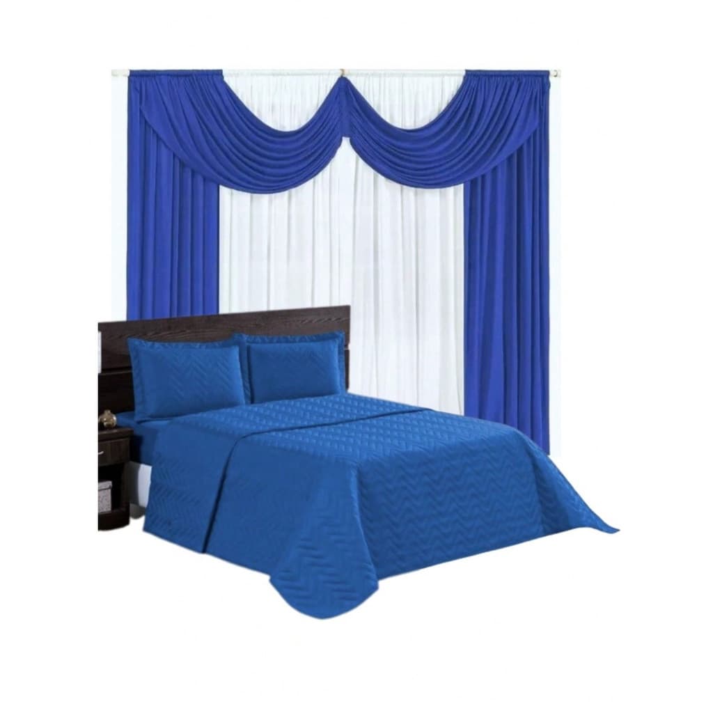 Kit Cortina 2 metros + Cobre leito Casal Padrão 03 peças