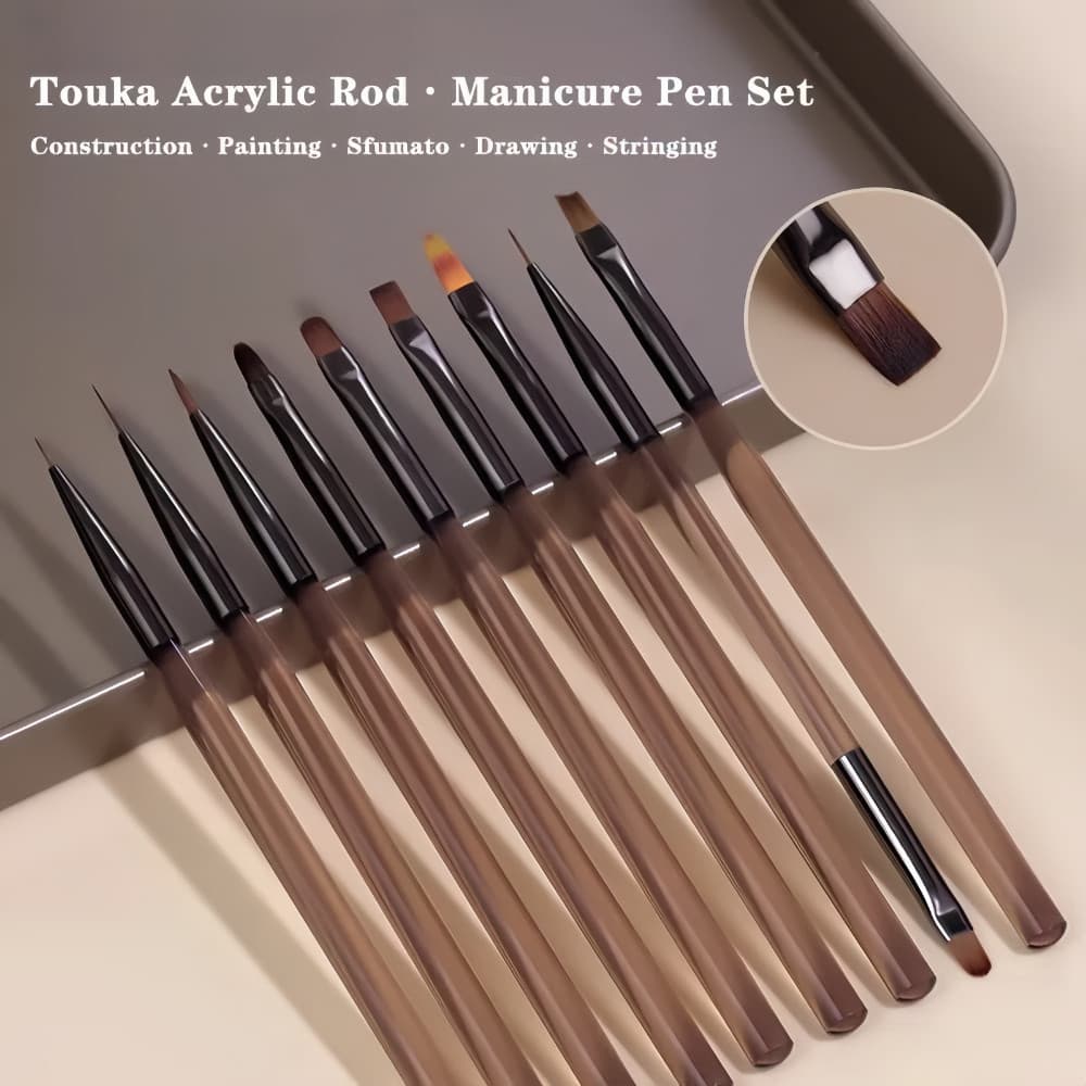 Kit 9 Pincéis Para Arte De Unhas Conjunto De Ferramentas Desenho De Polimento De Gel