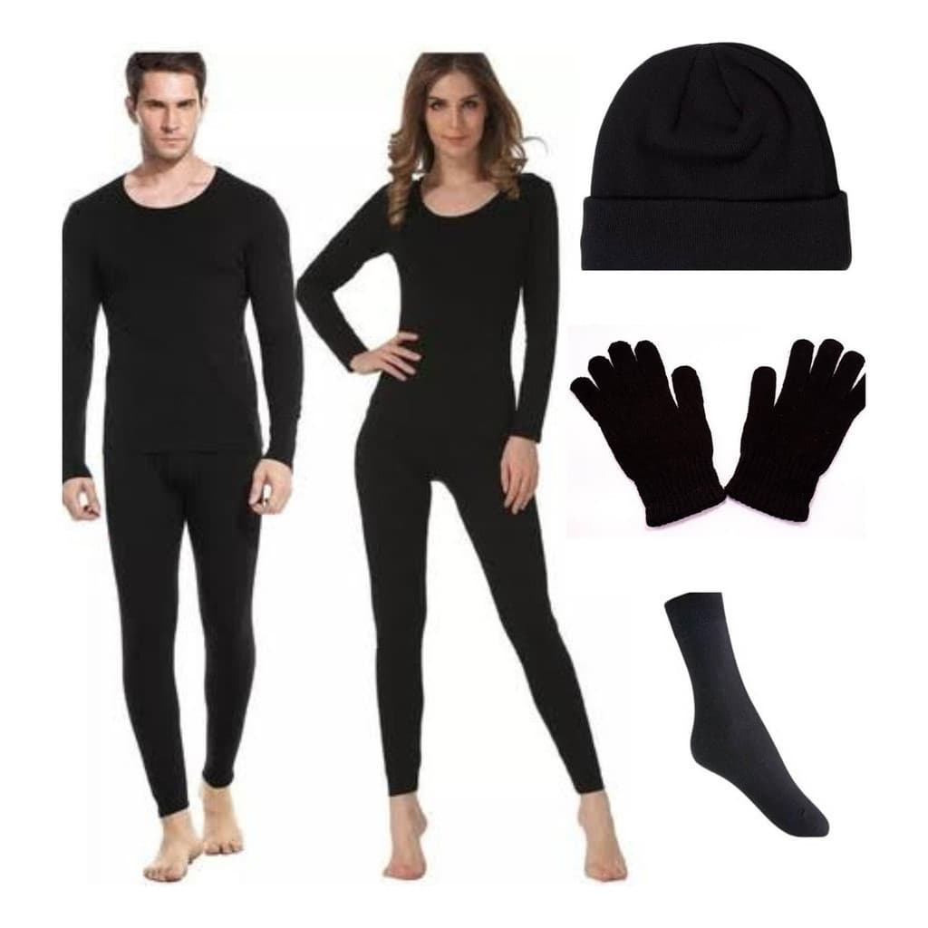 Conjunto Térmico Peluciado Blusa+calça Plus Size touca+Meia+luva pijama longo forrado flanelado roupa térmica camisa leg