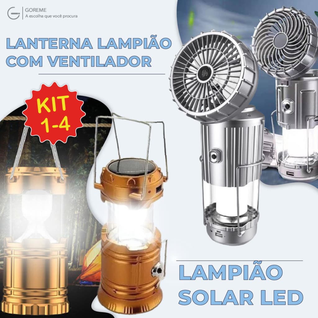 Lanterna Lampião com LED c/ Placa Solar embutida Recarregável usb e tomada Bivolt 2 Modelos