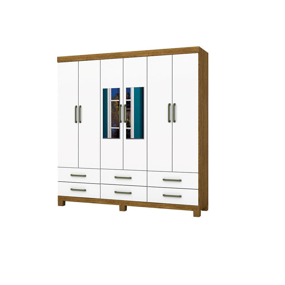 Guarda-roupa D22 6 portas 6 gavetas Com Espelho e Pés
