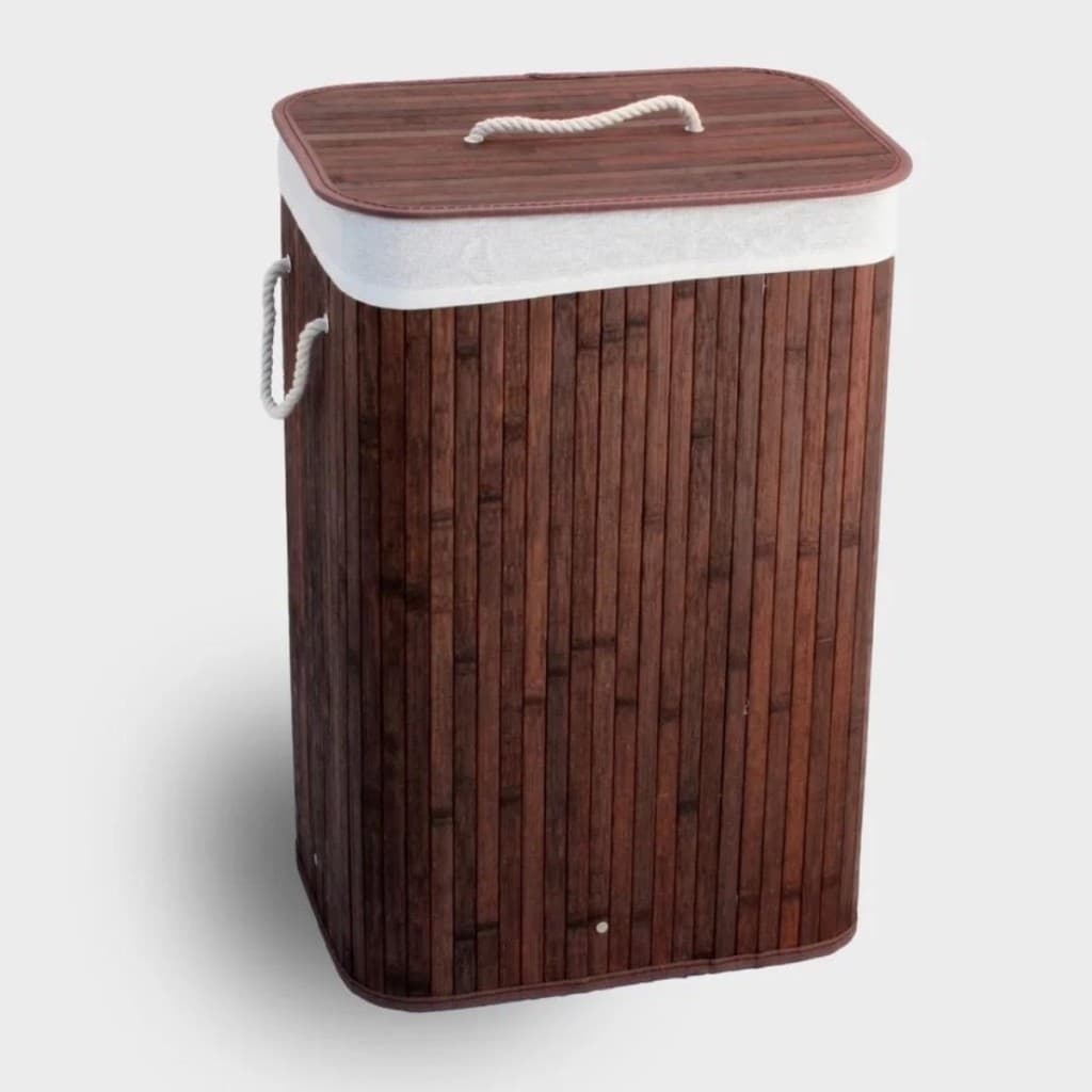Cesto Roupa Suja 65 L Bambu Bambu Retangular Forrado Lavanderia Brinquedo Quarto Banheiro Dobrável Marrom