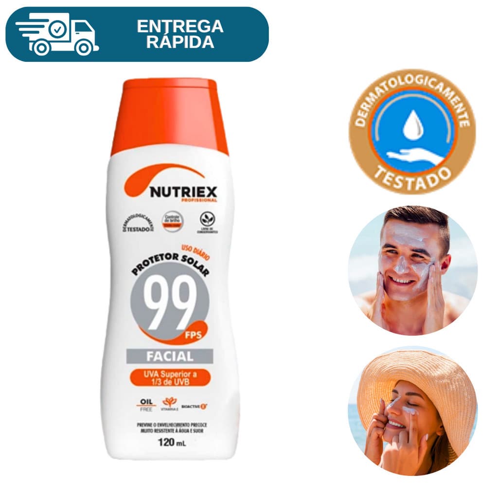 Protetor Solar Facial e Corporal Fps 99 120ml Nutriex 1/3 UVA UVB Bloqueador Solar Proteção Rosto