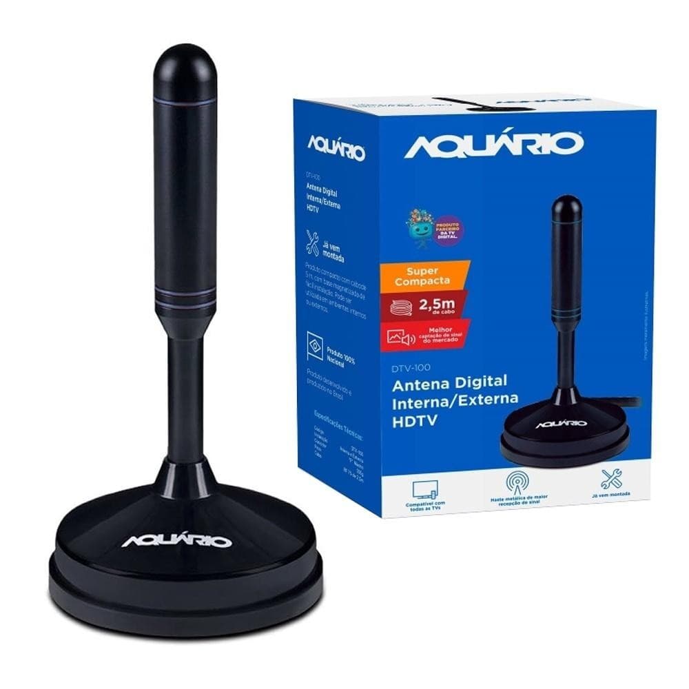 Antena Digital Interna/externa Metal Universal Para TV  DTV100 HDTV VHF UHF Aquario