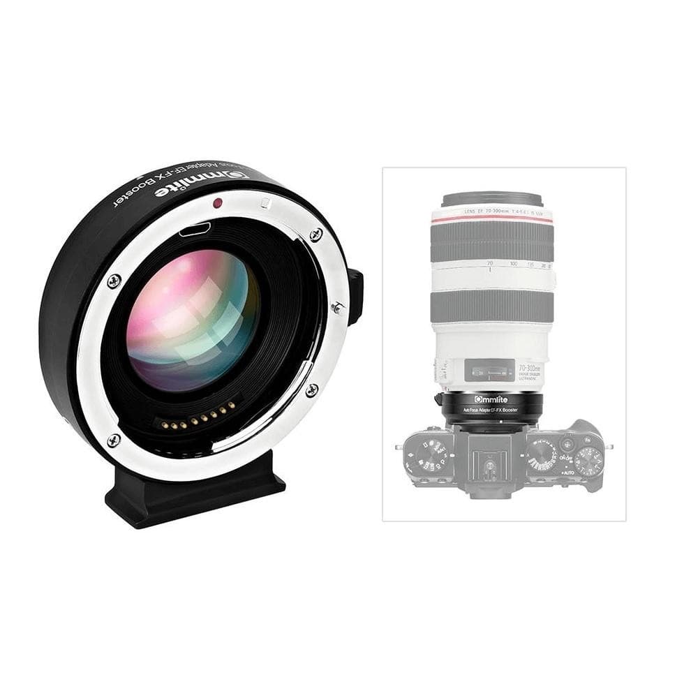 Adaptador Commlite CM-EF-FX BOOSTER Redutor Focal 0.71x Lente Canon EF/EF-S para FujiFilm X-Mount