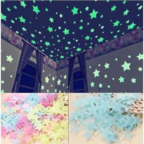 300/200/100 Pçs Adesivo de Estrela Colorida que Brilha No Escuro  / Adesivo Plástico Luminoso para Decoração de Casa