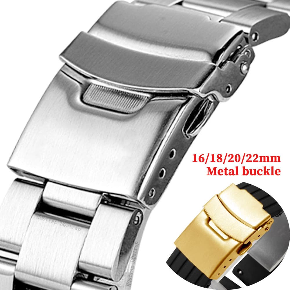 Fivela Dobrável De Prensa Dupla 16mm 18mm 20mm 22mm Botão De Aço Inoxidável Pulseira Substituir Acessórios De Relógios Silver Black