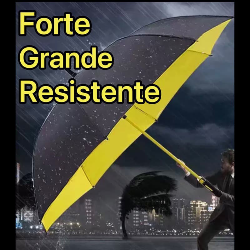 Guarda Chuva Automático Preto Tecido Duplo Grande Reforçado Com Fibra De Vidro HG-141