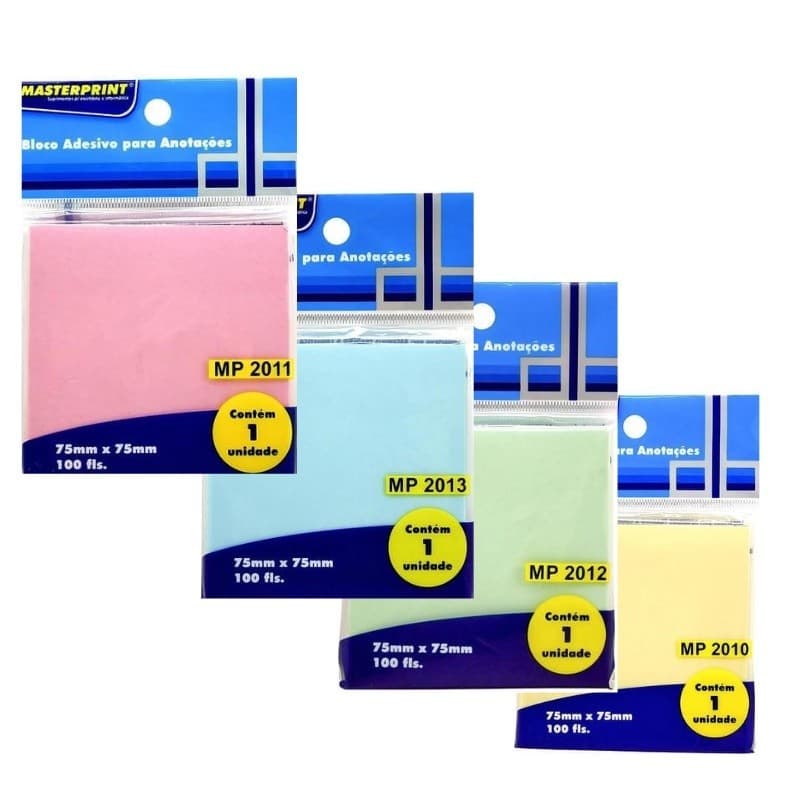 Bloco Adesivo com 100 Folhas Para Recado e Anotações 7,5cmx7,5cm MasterPrint