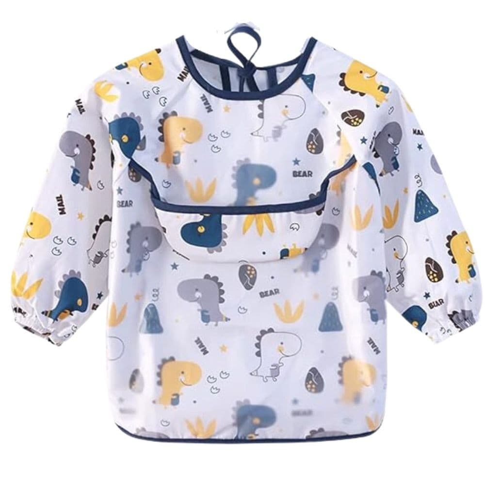 Babador Manga Longa BLW Proteção Dupla Impermeável Dino