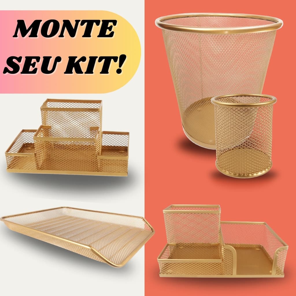 Monte seu Kit | Organizadores de Escritório - Lixeira, Bandeja, Porta Lápis, Organizador de mesa
