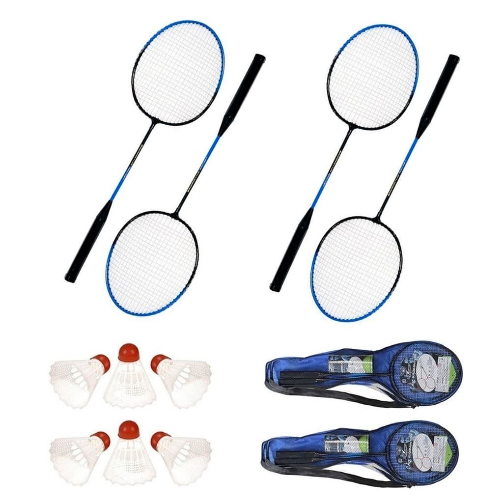 Kit Badminton Conjunto Completo 10 Peças 4 Raquetes 4 Petecas 2 Bolsas para Transporte Lazer Esporte