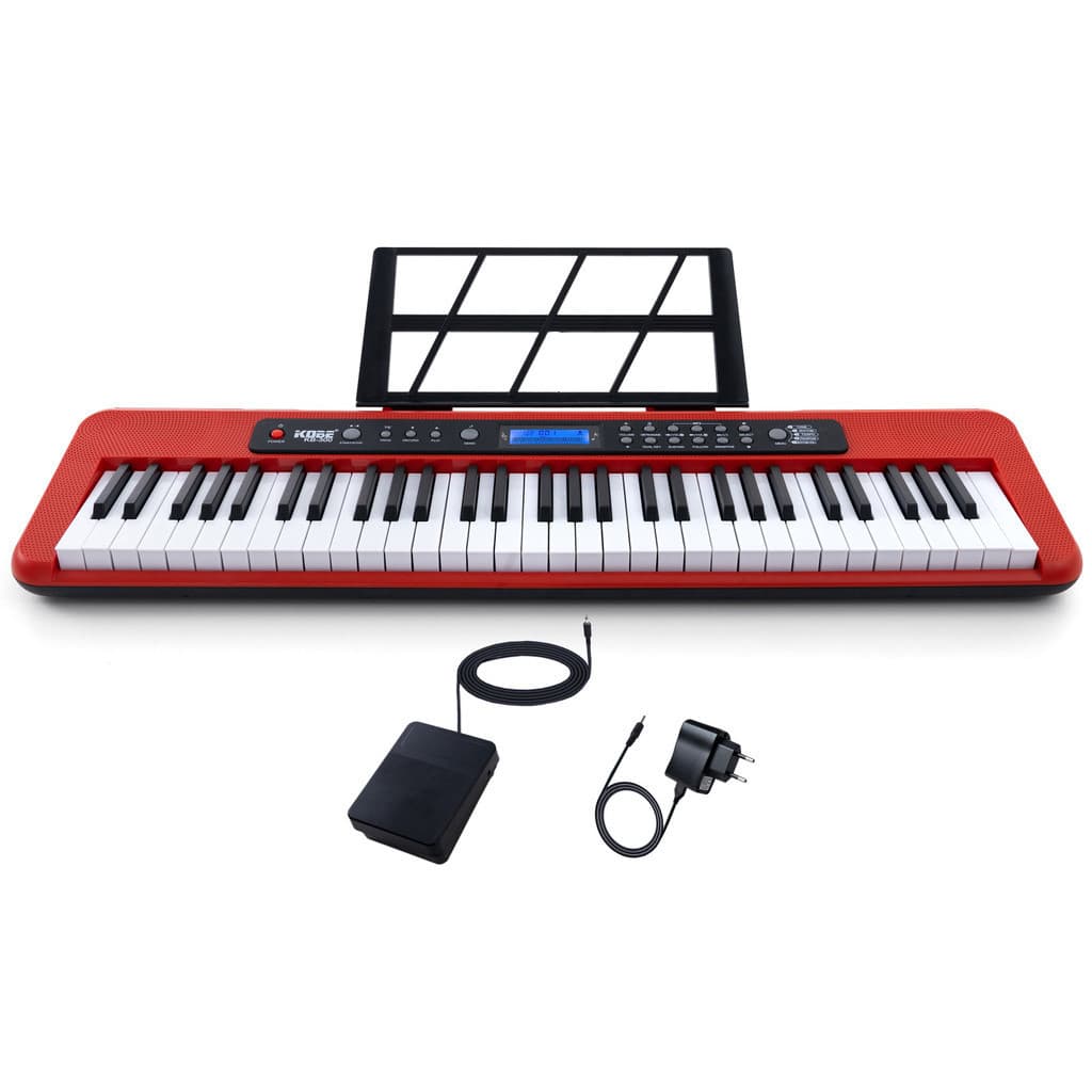 Teclado Musical Kobe KB-300 5/8 61 Teclas com Sensibilidade ao Toque com Pedal Sustain Vermelho