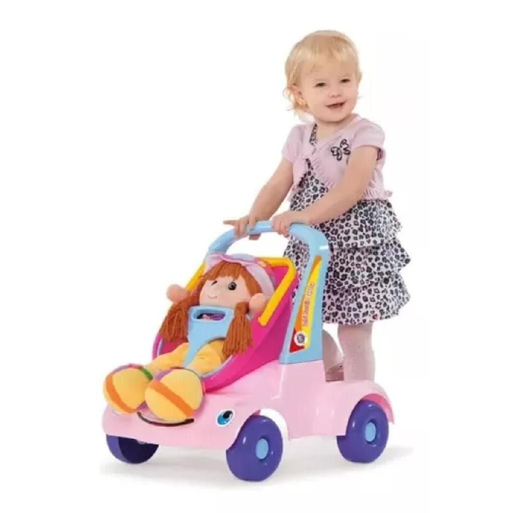 Bebê Passeio para Boneca e Andador Rosa - Cesto para Boneca