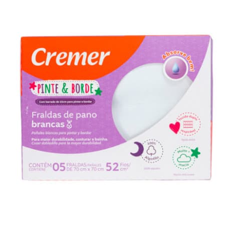 Fralda de Pano Pinte e Borde Branca - 5 unidades