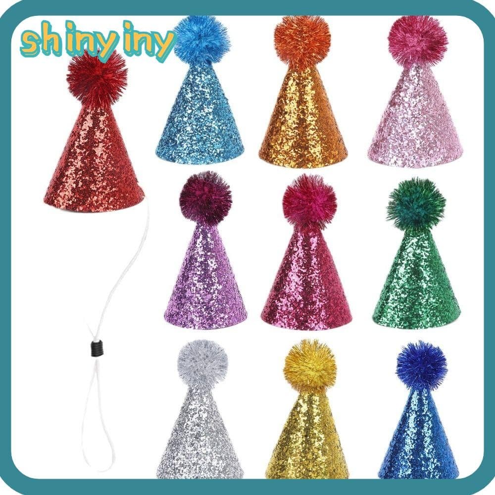 Chapéu De Aniversário De Cachorro Brilhante , Boné De Festa De Gato De Bola De Cabelo Colorido Chapéus De Faixa De Cabeç