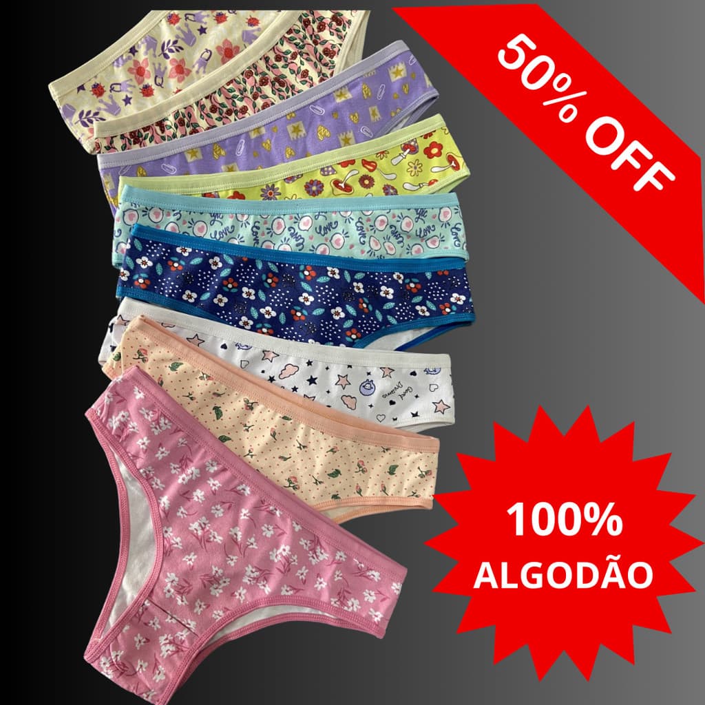 Kit C/10 Calcinhas Algodão Premium Feminina Estampado Conforto Lingerie Não Marca Anti Alergico