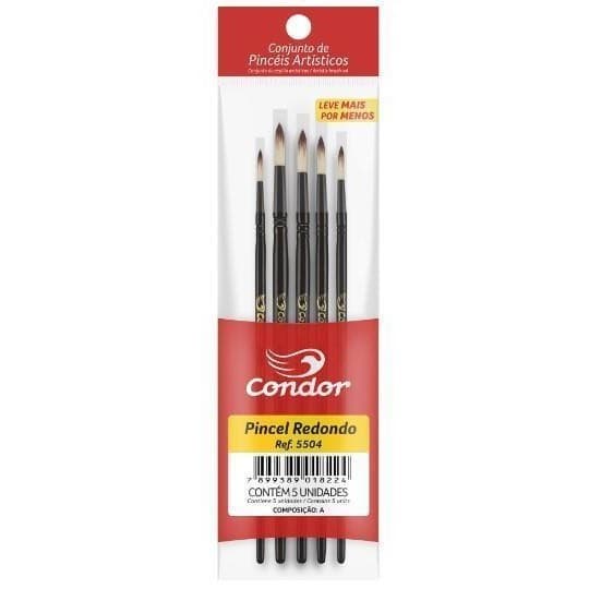 Pincel Artístico Redondo Kit com 5 Tamanhos Condor 5504
