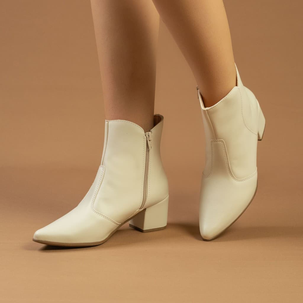 Bota Feminina Social Bico Fino Salto Médio Confortável Moda Blogueira Boho