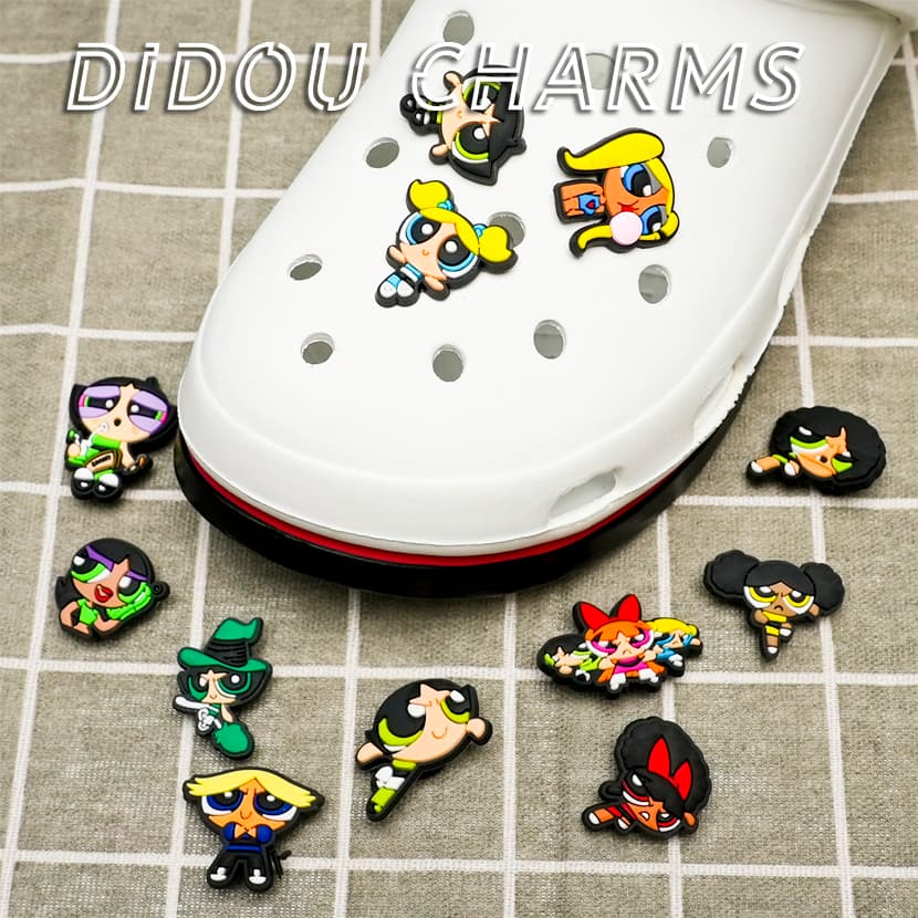 Encantos De Sapato Para Tamanco Decoração Sapatos Acessórios Pinos Colorido Bonito Botão Meninas Superpoderosas