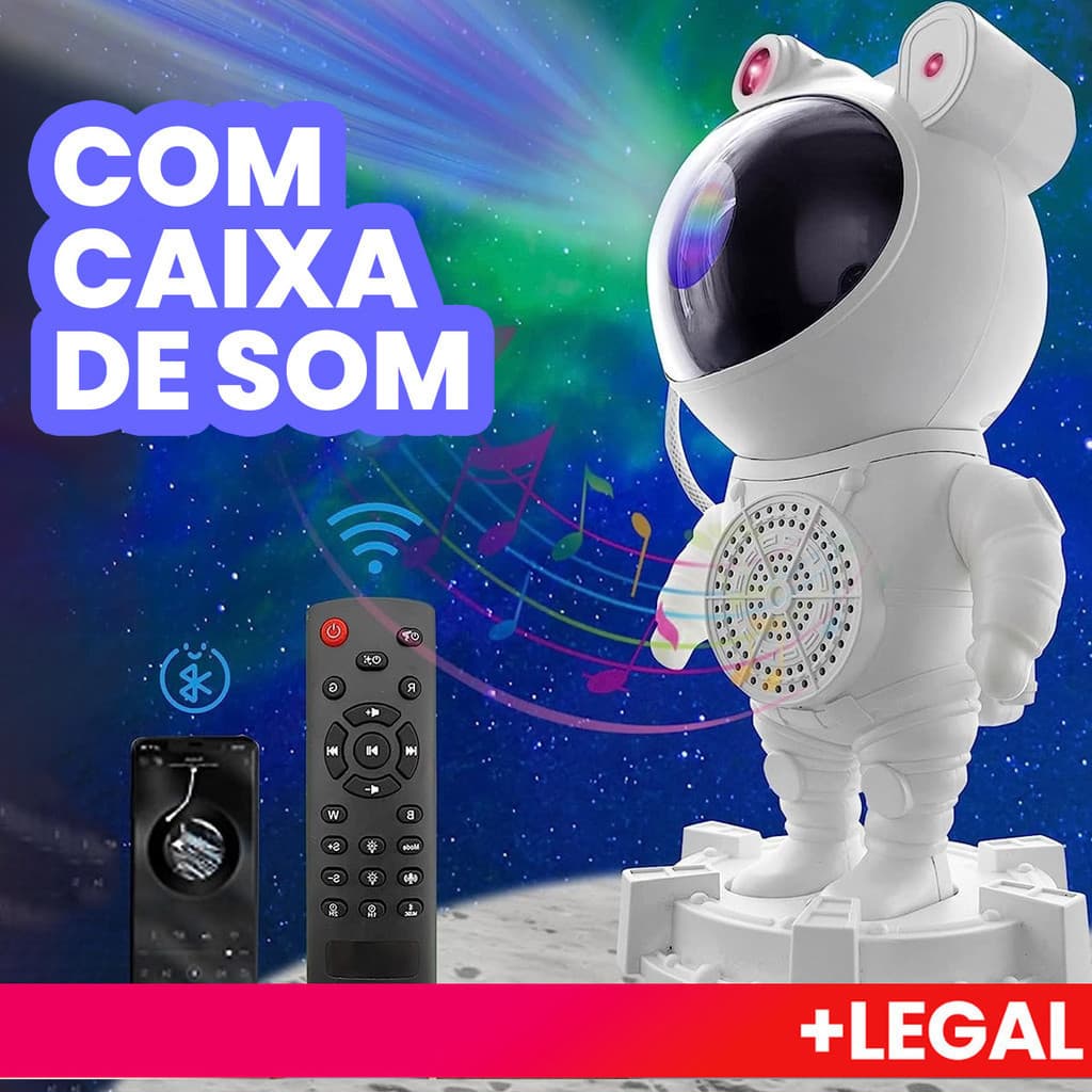 Luminária e Projetor De Estrelas e Lua Astronauta e Caixa de Som Bluetooth