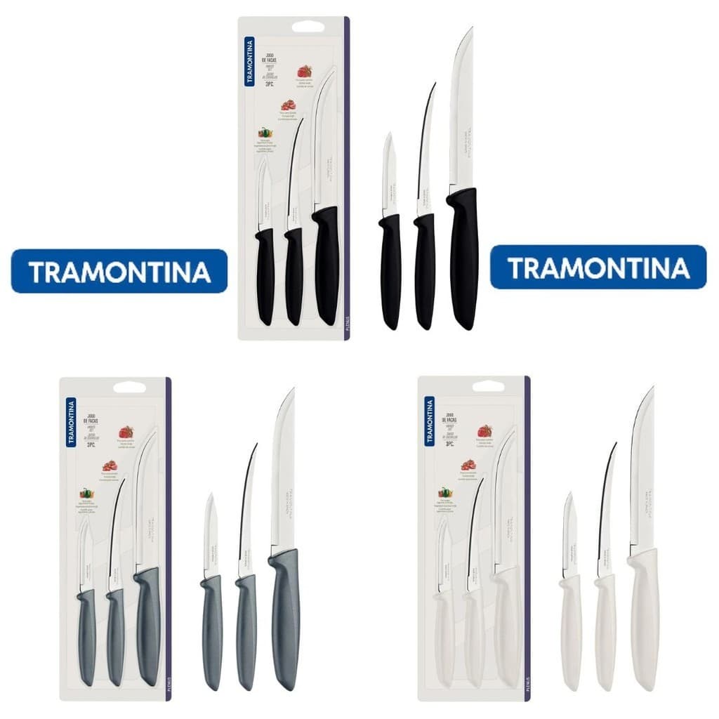 JOGO DE FACAS TRAMONTINA 3 PEÇAS PLENUS LAMINA DE AÇO INOX
