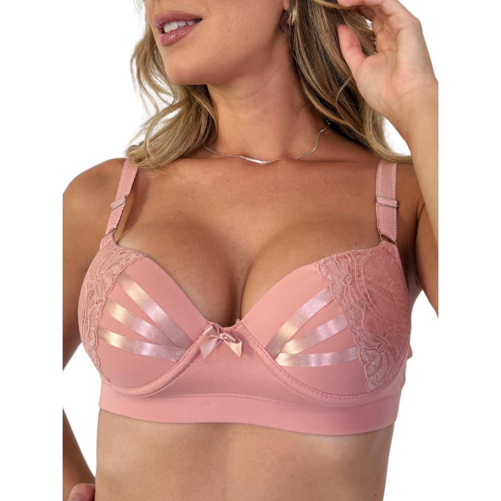 Sutiã Reforçado com Bojo Alça Larga em Microfibra com Detalhe em Fita Sustentação com Aro Soutien