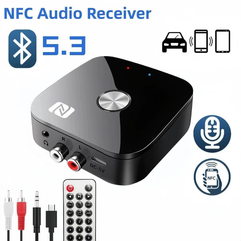 Receptor De Áudio Bluetooth 5.3 RCA 3.5mm AUX USB Stereo NFC BT 5.0 Adaptador Sem Fio U-Disk Com Microfone Para Kit De Alto-Falantes Carro Amplificador