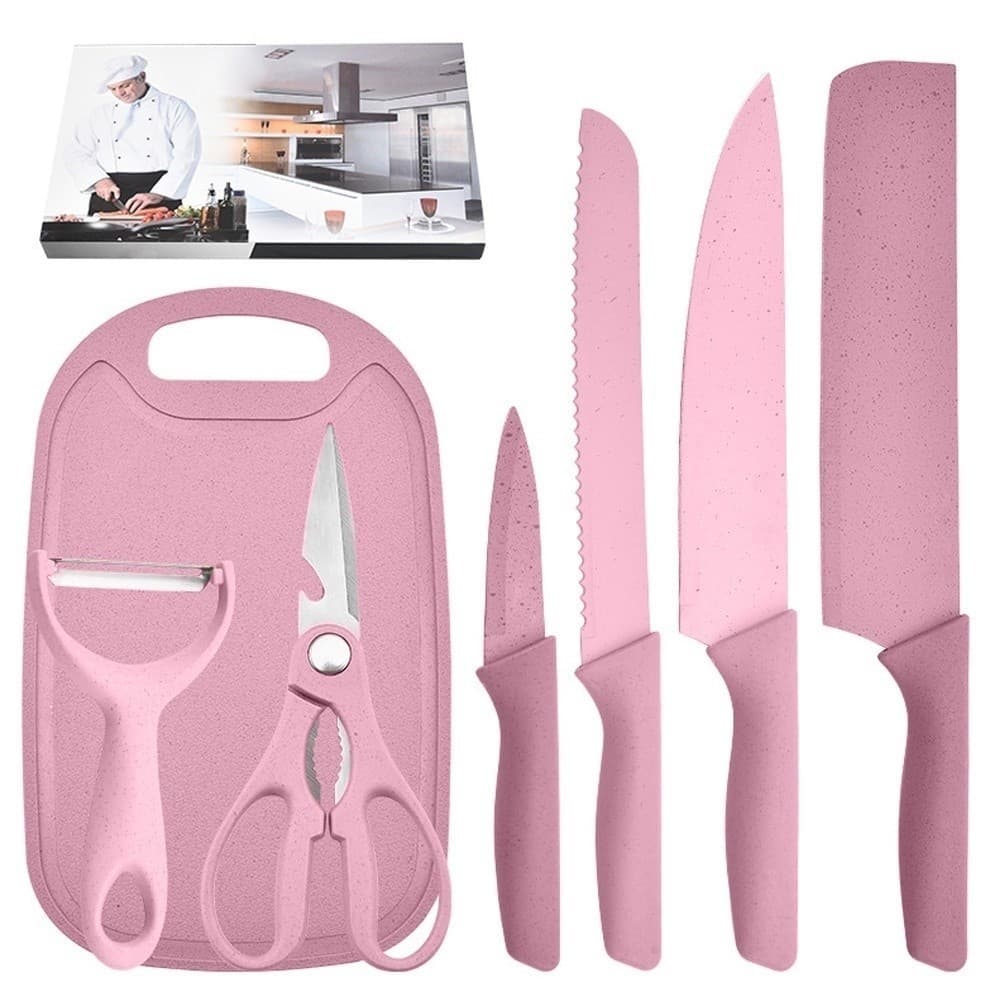 Jogo kit 7 peças facas Tabua Descascador Tesoura Profissional Cozinha Gourmet Faca de Churrasco