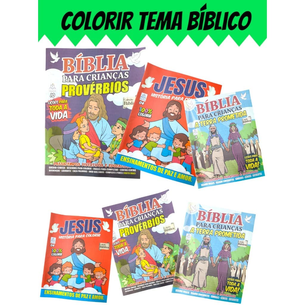25 Kit Revistas Livrinho Bíblico Desenho Bíblia Infantil Pintar Lembrancinha Infantil Colorir Igreja
